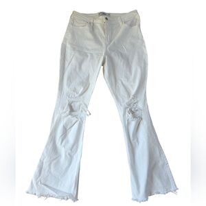 Hollister White Curvy Highrise Vintage Flare Distressed Raw Hem Jeans Size 32R